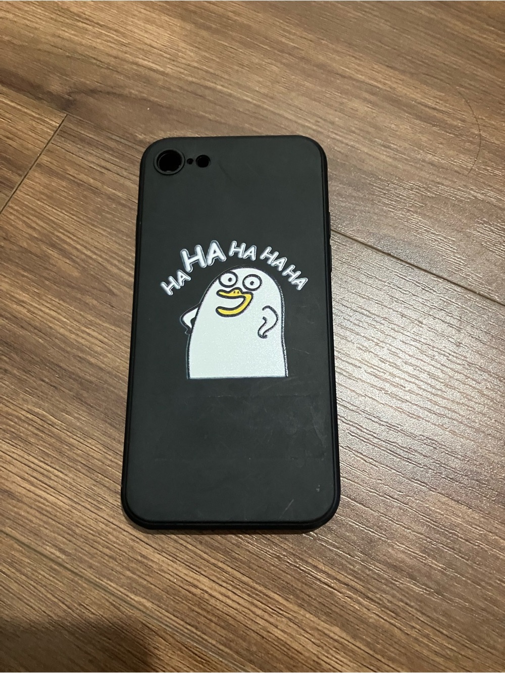 Others Follow Black Phone Case with White Cartoon 'HA HA' Design